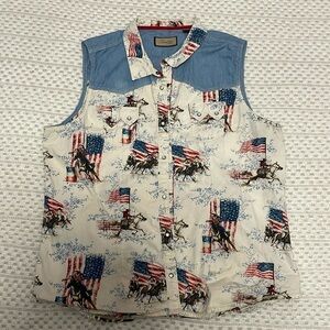 Legacy Falls Snap Sleeveless American Flag Rodeo Cowboy Top